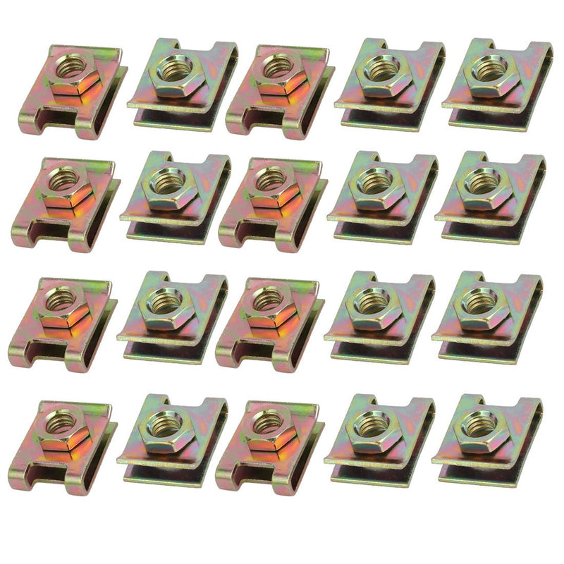 uxcell 20pcs Spring Steel Speed Fastener U Nut Clip Brass Tone for M6 Screw