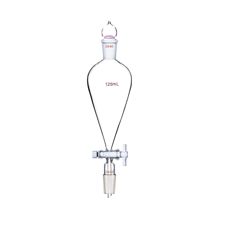 125ml,24/40,Lab Glass Pyriform Separatory Funnel,PTFE Stopcock,Ground Joints,Pear Shape 125ml