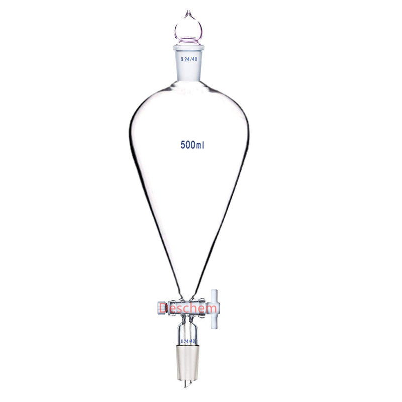 500ml 24/40,Glass Pyriform Separatory Funnel,Pear Shape with PTFE Stopcock,Lab Chemistry Glassware 500ml
