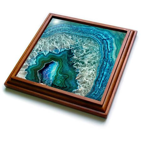 3dRose Trivet with Tile Luxury Aqua Blue Marble Agate Gem Mineral Stone - 8 by 8" (trv_266902_1)