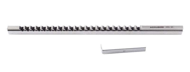 Accusize 6 mm Style C HSS Keyway Broach, 5001-0012 | 6mm-C, Ground from Solid, H.S.S., 25/64"-2 1/2" Cutting Length, 1 Shim