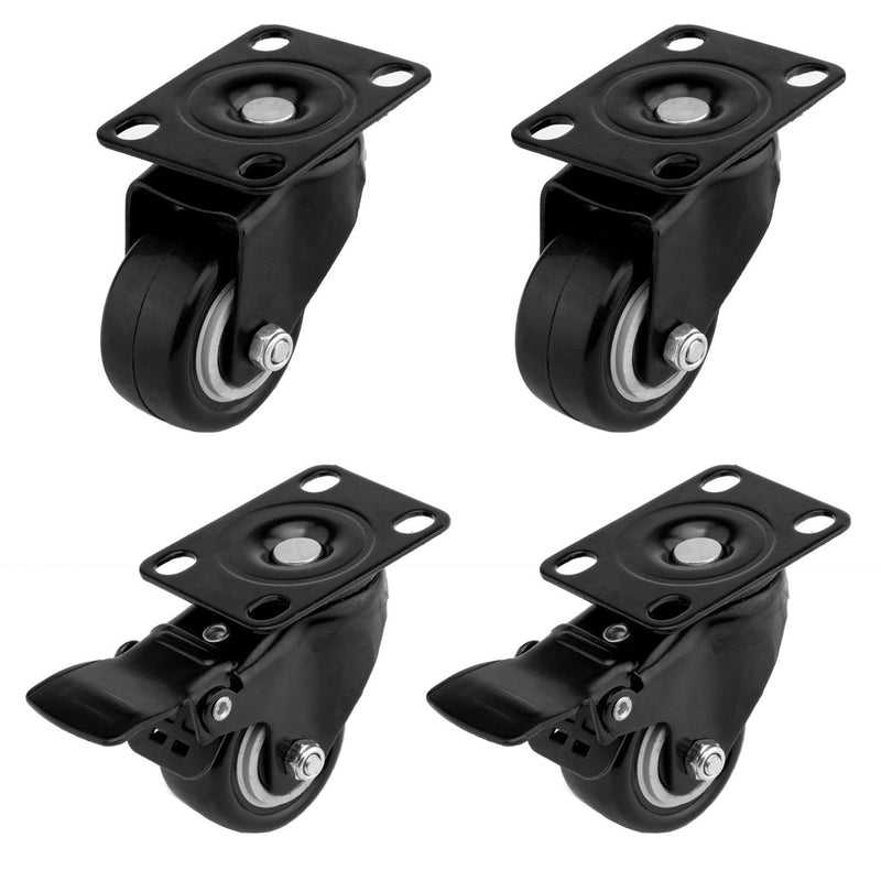 4 PCS 1.5 inch Heavy Duty Caster Wheels Polyurethane PU Rubber Swivel Casters with Top Plate & Strong Bearing Total 400lb Quite Mute Non-Marking Locking Stem Casters Black (1.5'') 1.5''