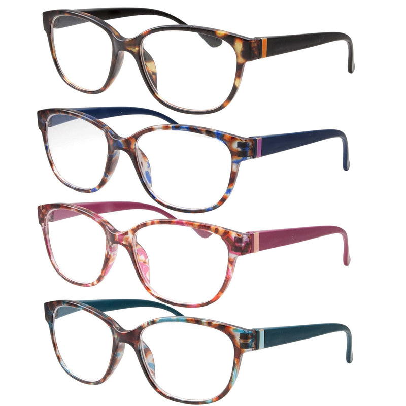4 Pairs High Magnification Power Womens Reading Glasses - Cat Eye Readers 4.00-6.00 4 Pack - Black, Pink, Navy Blue, Teal 6.0 x