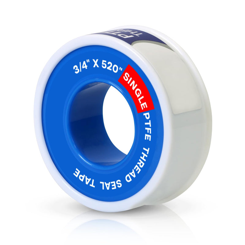 Plumbers PTFE Tape 3/4" W x 520" L Pipe Thread Tape, High Density Thread Sealant Tape Water Seal Plumbing Tape for Shower Head, Pipes, Gas Lines, Leak Prevention 520" Pack of 1