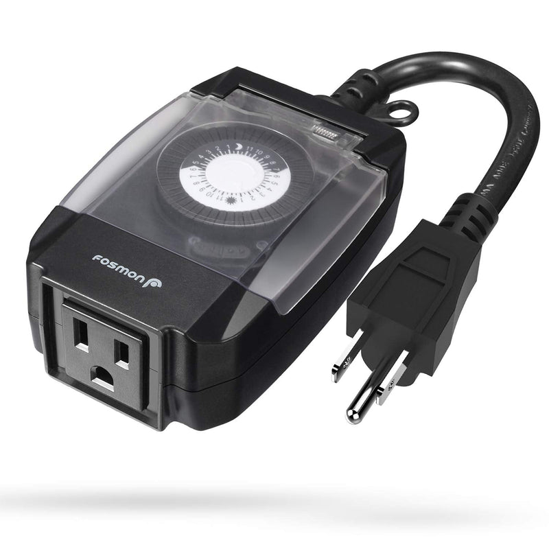Fosmon Outdoor Light Timer Outlet Waterproof, 24 Hour Plug in Mechanical Pool Pump Timer Weatherproof, 3-Prong, Grounded, Heavy Duty, 15A 1/2HP 1 Pack