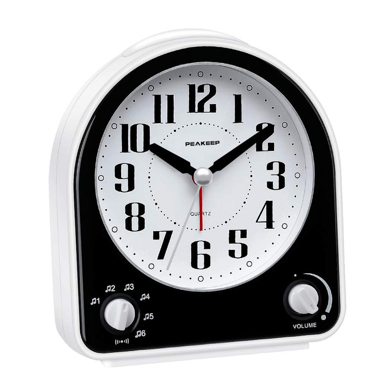 Peakeep Analog Alarm Clock Non-Ticking Silent, Optional 7 Wake-up Sounds with Volume Control, Nightlight and Snooze, AA Battery Operated (Black) Black