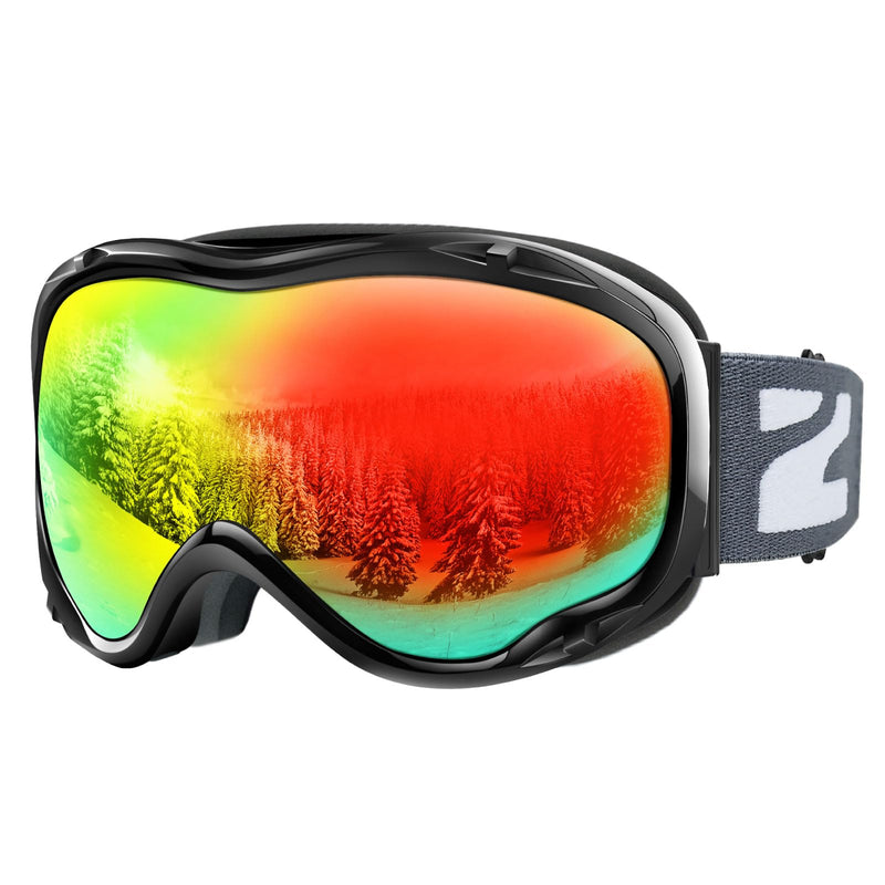 ZIONOR Lagopus B1 Ski Goggles OTG Anti fog Snow Goggles UV Protection Snowboard Goggles for Men Women Adult Youth One Size A8-vlt 15.6% Black Frame Mirrored Red Lens