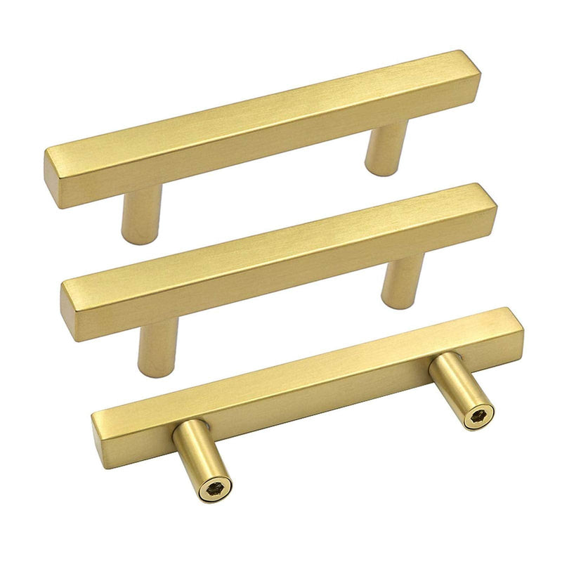 goldenwarm 10 Pack Gold Cabinet Handles 3 Inch Brushed Brass Drawer Pulls Brass Handles for Kitchen Cabinets - LS1212GD76 Gold Drawer Handles Dresser Drawer Pulls Gold Pulls, 5in Overall Length 3in hole centers