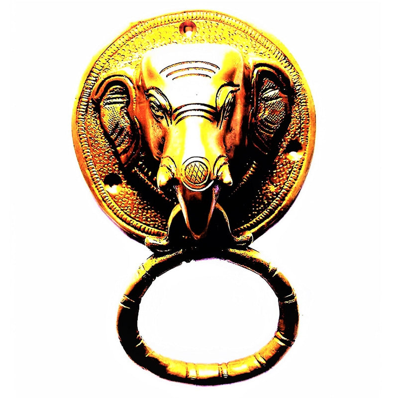 Purpledip Brass Metal Door Knocker: Antique Design Elephant Head Gate Handle (11019)