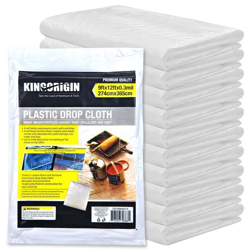King Origin Plastic Drop Cloths 10 Pack, 9x12 Ft 9x12 Ft, 10 pcs