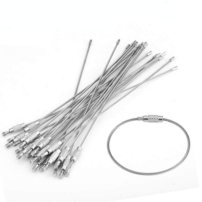 20pcs 4.5cm / 1.8inch Wire Keychain Cable Stainless Steel Wire Key Chain Ring Holder Metal Cable Wire Lanyard with Screw Locking Heavy Duty Luggage Tag Keeper for Outdoors Hanging Silver