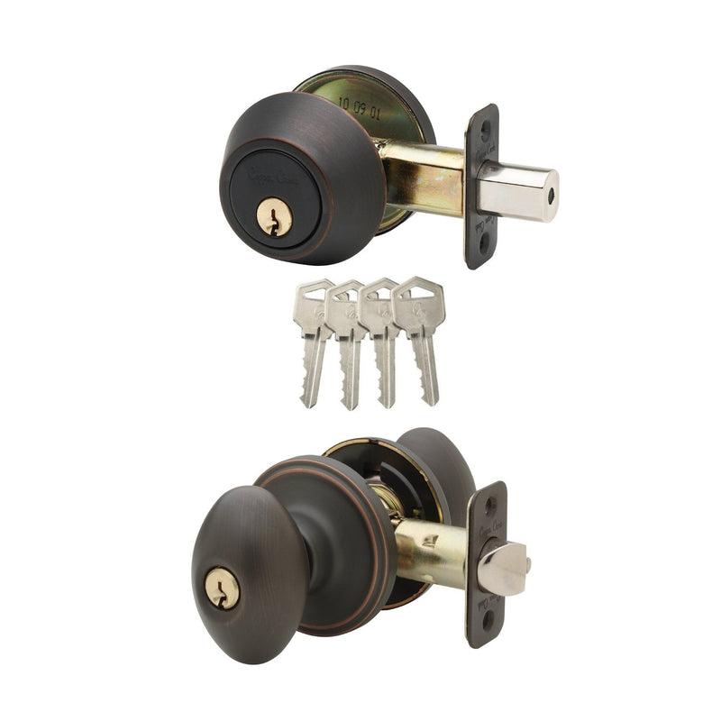 Copper Creek EKDB141TB Egg Door Knob Keyed Alike with Deadbolt Combination, Tuscan Bronze