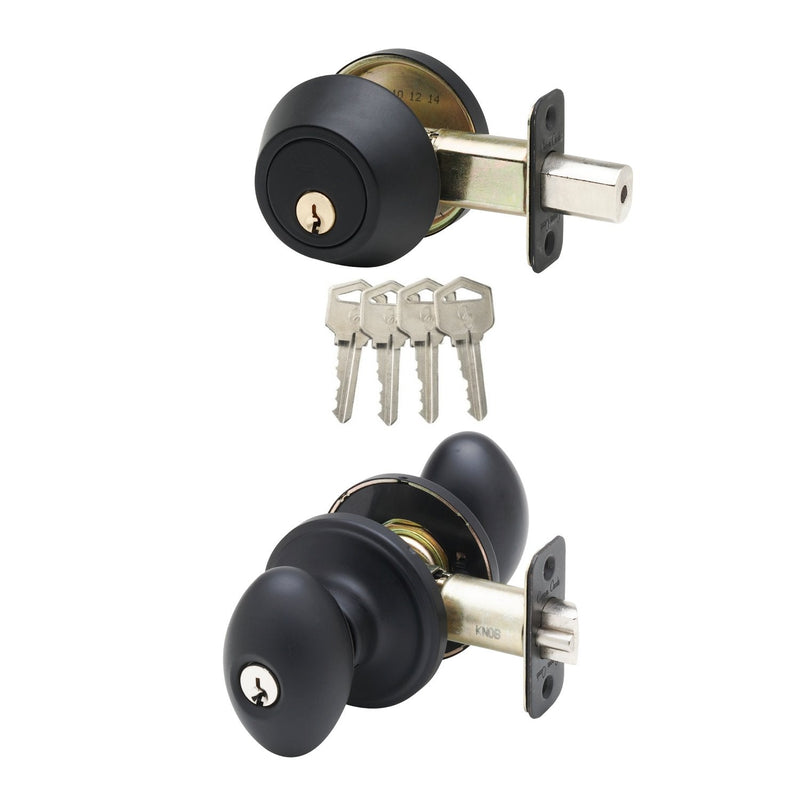 Copper Creek EKDB141BC Egg Door Knob Keyed Alike with Deadbolt Combination, Black