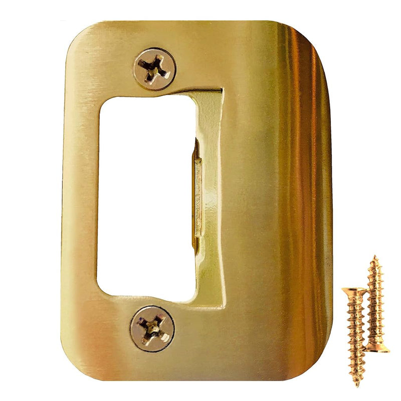 Gator Door Strike Plate with Screws, – 2-1/4" by 1-3/4" Universal Latch Restorer Alloy Steel Lock Hardware for Interior and Exterior Doors, Replacement Door Latch Plate | Bright Brass 4-Pack