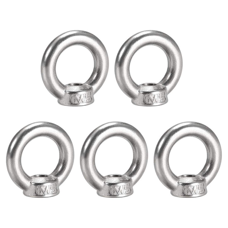 uxcell Lifting Eye Nut M5 Female Thread 304 Stainless Steel Round Shape for Rope Fitting Pack of 5