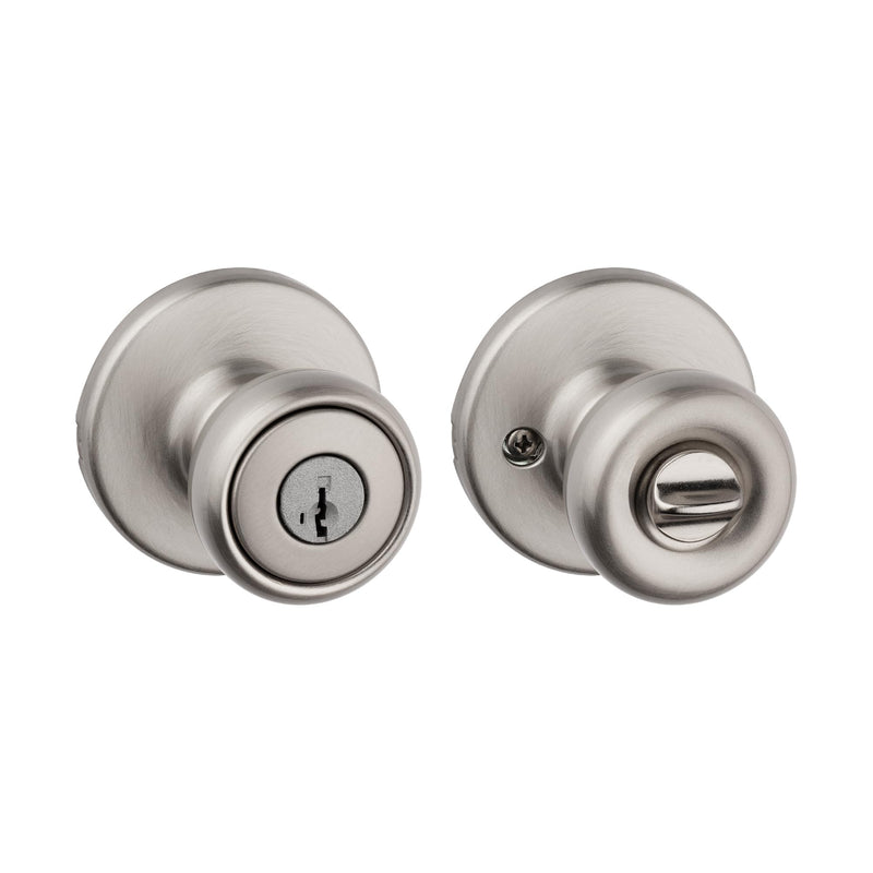 Kwikset Tylo Entry Door Knob with Lock and Key, Secure Keyed Handle Exterior, Front Entrance and Bedroom, Satin Nickel, Pick Resistant SmartKey Rekey Security and Microban 1 Pack Keyed Entry with Smartkey