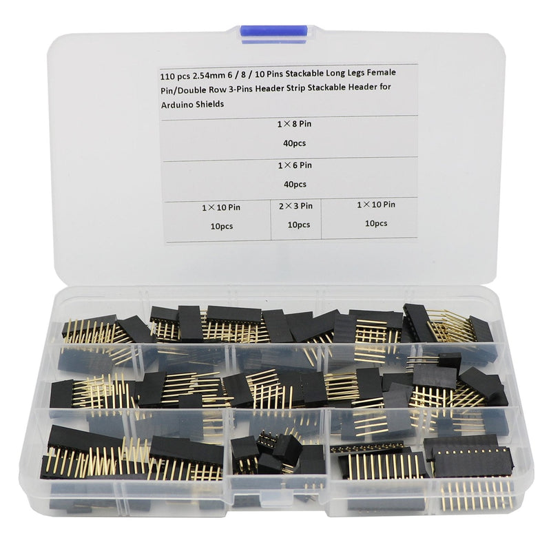 2.54mm Stackable Shield Header Zovfam 110 Pcs 6/8 / 10 Pins and Double Row 3 Pins for Arduino Prototype Shield