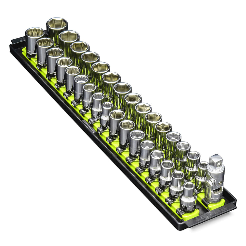 Ernst Manufacturing 8463HV Socket Boss, Premium 2-Rail, 1/2-Inch-Drive Socket Organizer, 18-Inch, High-Visibility 19-INCH 1/2" Hi-viz