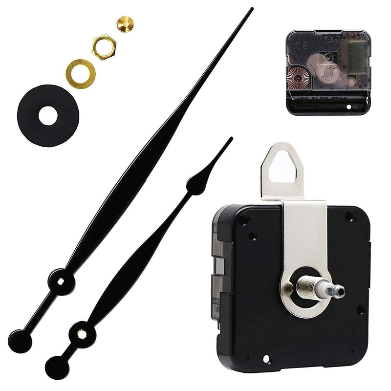 Quartz DIY Wall Clock Movement Mechanisms Battery Powered DIY Repair Parts Replacement with 260 mm/ 10.2 Inch Long Spade Hands,3/10 Inch Maximum Dial Thickness,29/32 Inch Total Shaft Length. Total minute hand length 10.2 inch