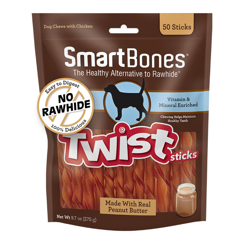 SmartBones Smart Twist Sticks With Peanut Butter 50 Count, Rawhide-Free Chews For Dogs, SBTT-02943, 50-count - PawsPlanet Australia