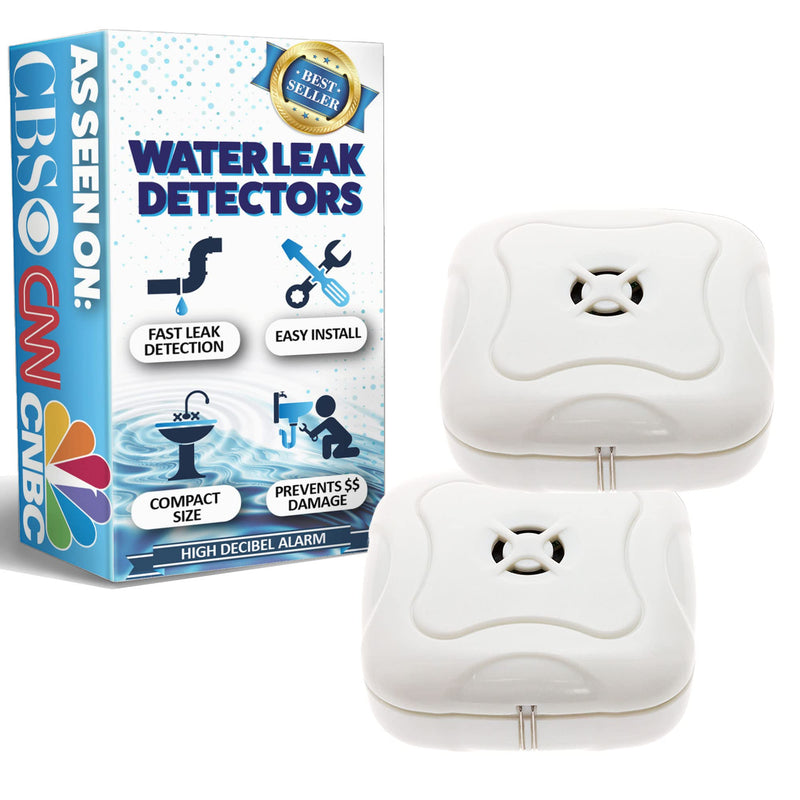 2 Pack Water Leak Detector - 95 dB Flood Detection Alarm Sensor for Bathrooms, Basements, Laundry Rooms, Garages, Attics and Kitchens by Mindful Design (White, 2 Pack) 2 Count White