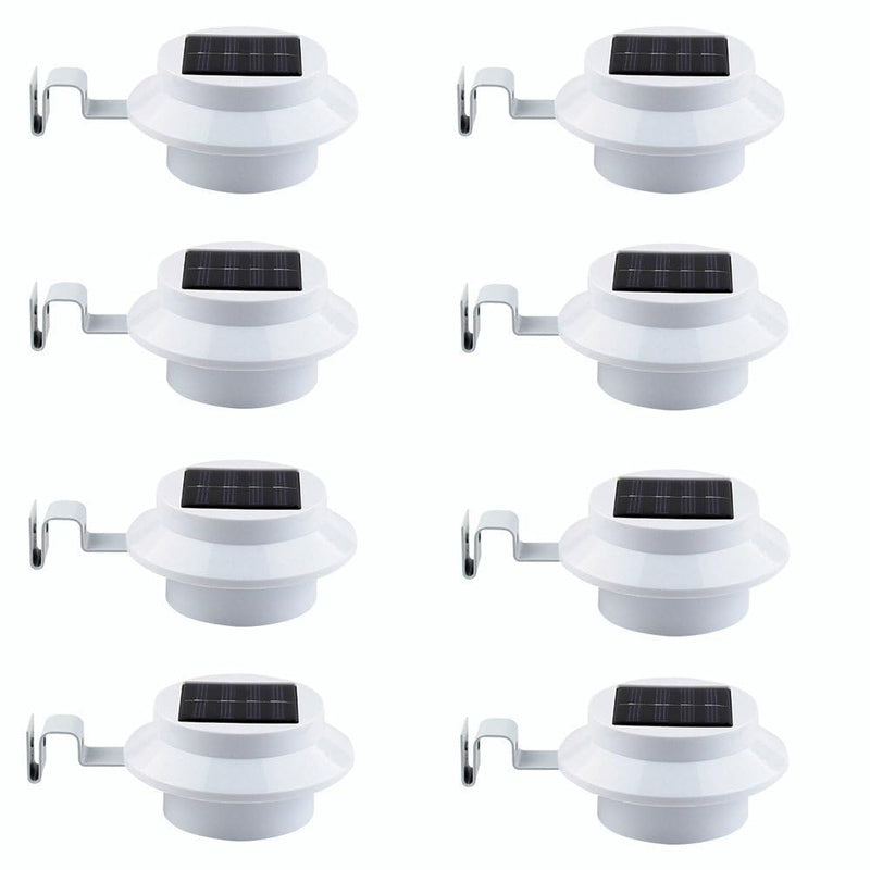 8 Pack White Solar Powered Gutter Lights Outdoor Decorative Waterproof Led Fence Lamp for Lighting Railing, Outside Wall, Deck, Garden, Path, Backyard, Sidewalk, Yard, Patio, No Drilling Installation 8 Pack