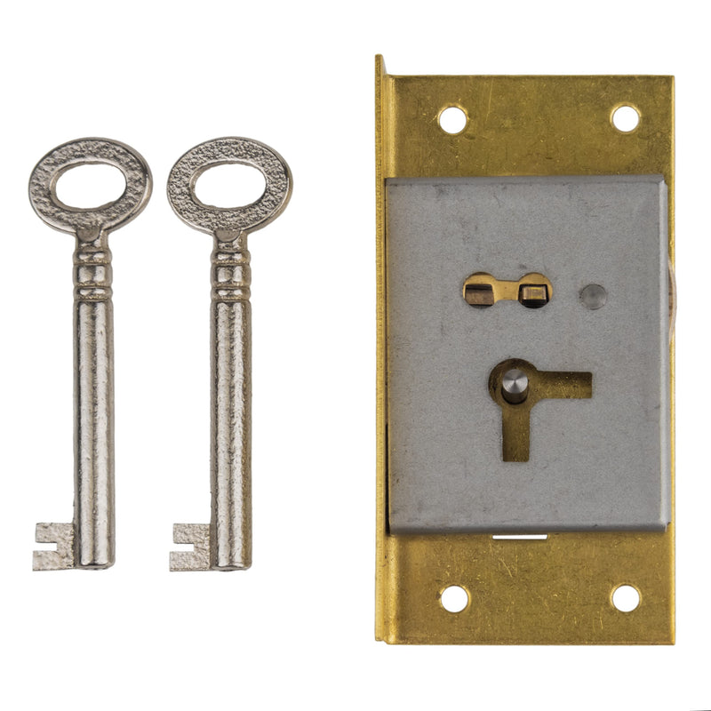 Right Hand Cabinet Door or Drawer Brass Half Mortise Lock w/Two Skeleton Keys | HL6-SBR Right Hand