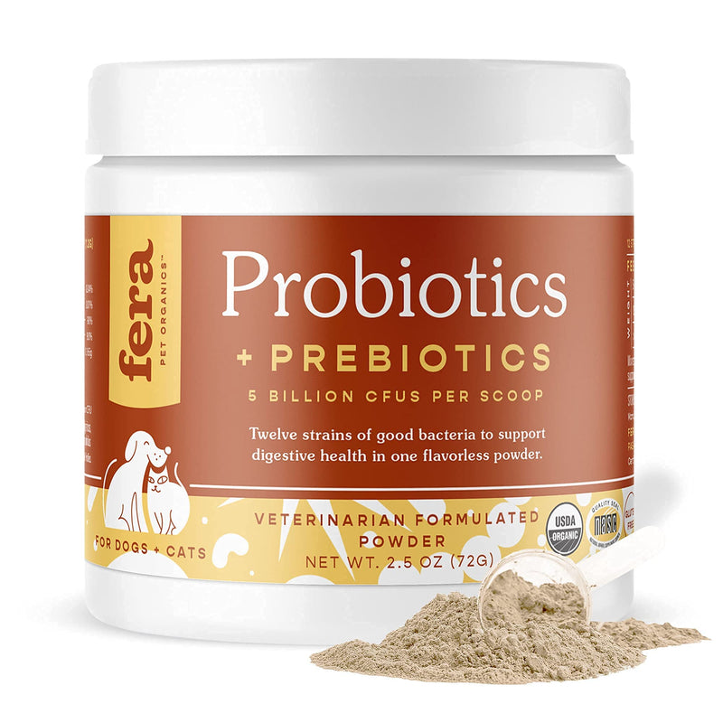 FERA Probiotics for Dogs and Cats - USDA Organic Certified - Advanced Max-Strength Vet Formulated - All Natural Probiotics Powder - Made in The USA - 5 Billion CFUs Per Scoop (Packaging May Vary) - PawsPlanet Australia