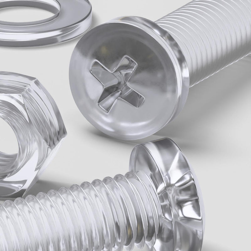 20x Clear Acrylic Pan Head Screws, Nuts & Washers M12 x 40 mm (15/32 x 1 37/64 in)