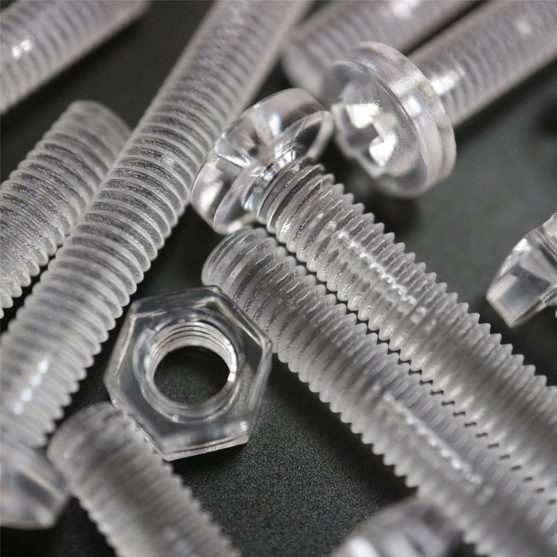 60x Clear Acrylic Pan Head Screws, Nuts & Washers M5 x 40 mm (13/64 x 1 37/64 in)