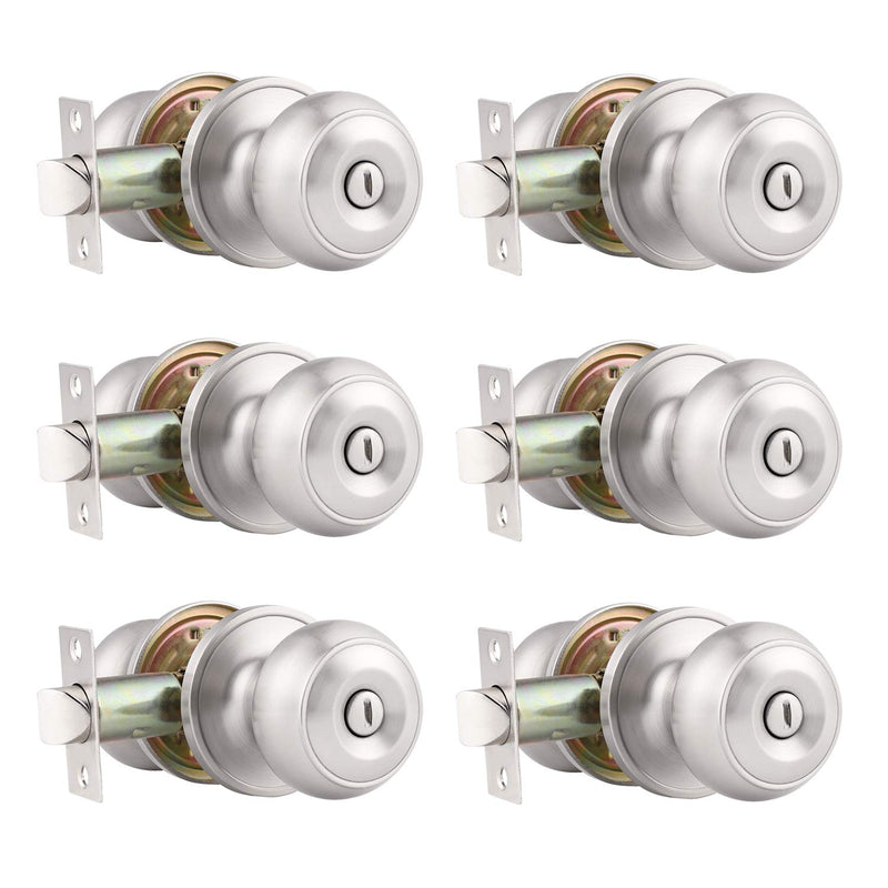 Probrico 6 Pack Round Privacy Door Knob(Thumb Turn Lock on The Inside), Keyless Doorknobs Interior/Exterior Lockset,Privacy Knobs for Bedroom/Bathroom,Satin Nickel Modern Design Door Hardware Satin Nickel