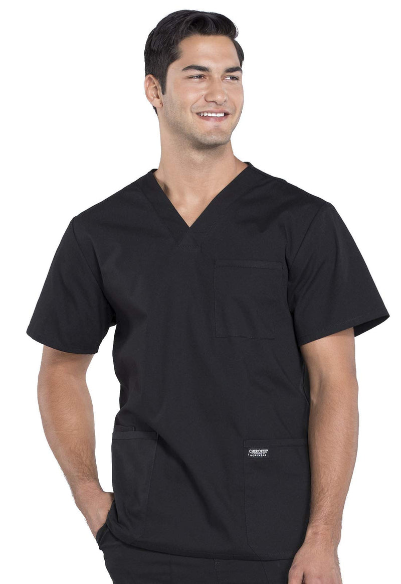 Cherokee Scrubs for Men Workwear Professionals V-Neck Four-Pocket Scrub Top WW695 Large Black