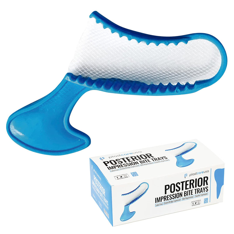 50 Posterior Blue Disposable Dental Bite Registration Trays, Impression Trays for Teeth Molds, 1 Box of 50 Bite Trays
