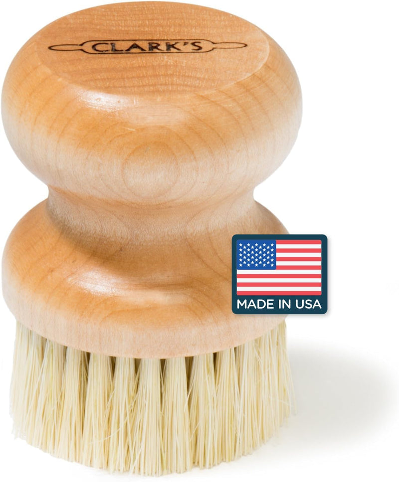 CLARK'S Cutting Board Oil Scrub Brush - Round Wood Applicator for Food Grade Mineral Oil and Wax on Wooden Bamboo, Cast Iron, and Utensils – USA Maple Construction – Kitchen Countertops Food Safe Small