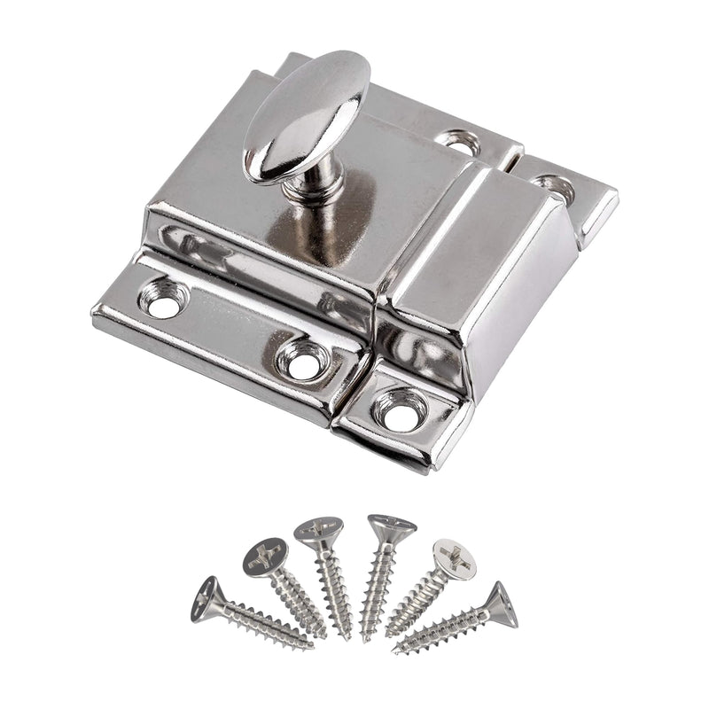 Small Stamped Nickel Plated Cabinet Door Latch - 1 7/8" × 1 7/8" - Spring Loaded Cupboard Door Latch with Oval Turn - Vintage Cabinet Hardware | UA-141-LPN (1)