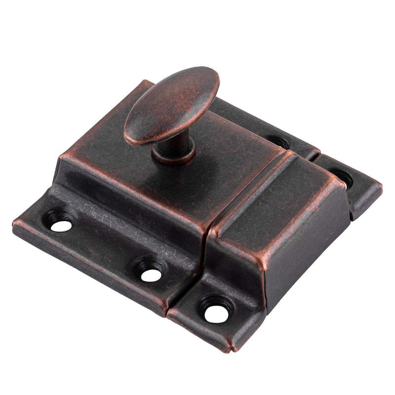 Large Stamped Antique Copper Cabinet Door Latch - 2 1/8" × 2 1/8" - Spring Loaded Cupboard Door Latch with Oval Turn - Vintage Cabinet Hardware | UA-140-LAC (1)
