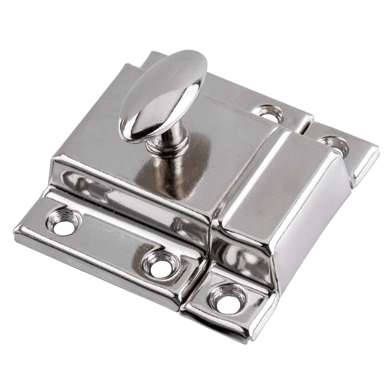 Large Stamped Nickel Plated Cabinet Door Latch - 2 1/8" × 2 1/8" - Spring Loaded Cupboard Door Latch with Oval Turn - Vintage Cabinet Hardware | UA-140-LPN (1)