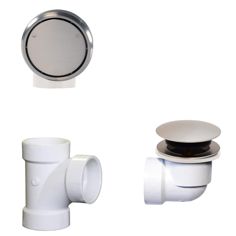 Westbrass Deep Soak Closing Overflow Plumber's Pack with Sch. 40 PVC Elbows and Tee, with an ADA aprroved Tip-Toe Drain, Satin Nickel, D593CHPM-07