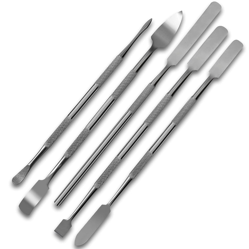 SURGICAL ONLINE Metal Spatula 5 pcs Set Kit Tools - Stainless Steel Double-Sided Tools, High Mirror Finish, Built-in Finger Grips.