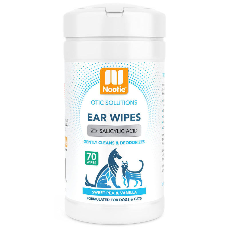 Nootie Ear Wipes for Dogs & Cats with Salicylic Acid Drys Ears - Helps Prevent Itching & Ear Infections - Sold In Over 3000 Vet Clinics-Made In U.S.A. Large Size Wipe-70 Count Sweet Pea & Vanilla - PawsPlanet Australia