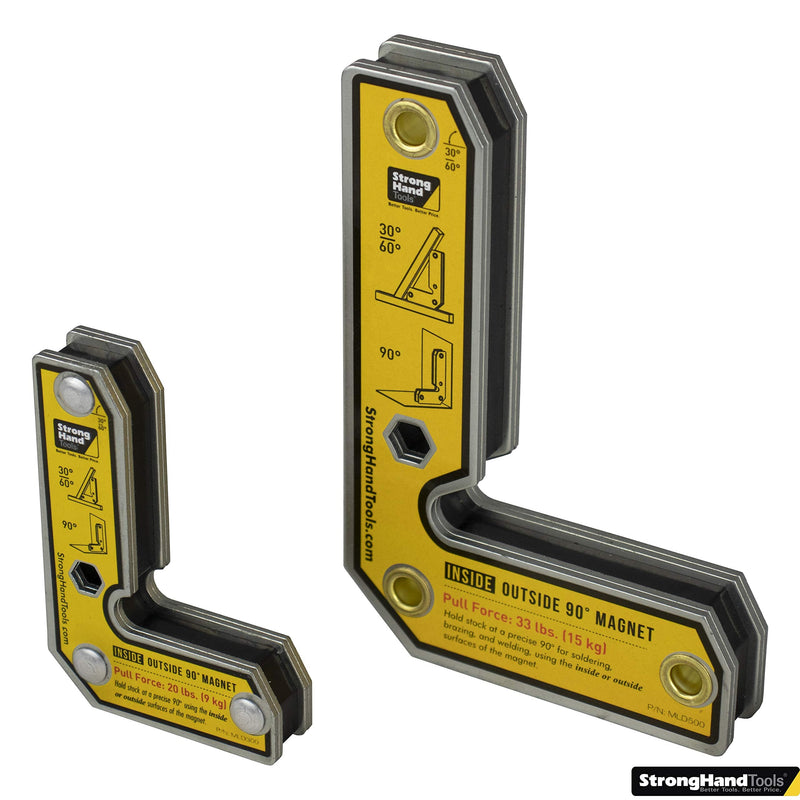 Strong Hand Tools, Angle Magnetic Square Kit, Inside/Outside Magnets, Fixed Angle, 90° (30°, 60°), Mag. Pull Force 20/33 lbs, 3″/5" Length, Welding Square, MLDT350 3" + 5" Combo Pack