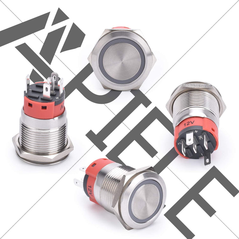 APIELE 19mm Latching Push Button Switch 12V DC Angel Eye Halo Ring LED Metal 0.74" 1NO1NC SPDT with Wire Socket Plug (RED) Silver Shell-Red - NewNest Australia