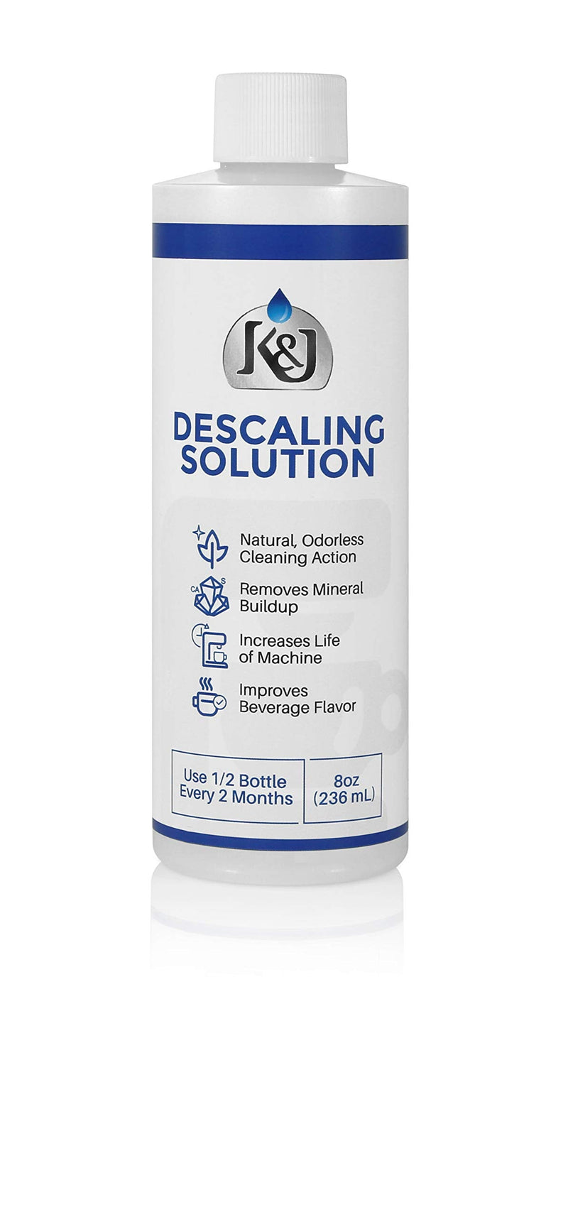 K&J Pemium Descaling Solution (2 uses) - Made in USA - Descaler for Keurig, Breville, Nespresso, Delonghi, Cuisinart, and all Coffee and Espresso Machines 8 Fl Oz (Pack of 1)