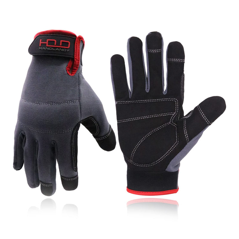 HANDLANDY Work Gloves for Men & Women, Utility Mechanic Working Gloves Touch Screen, Flexible Yard Work Gloves Grey Large (Pack of 1)