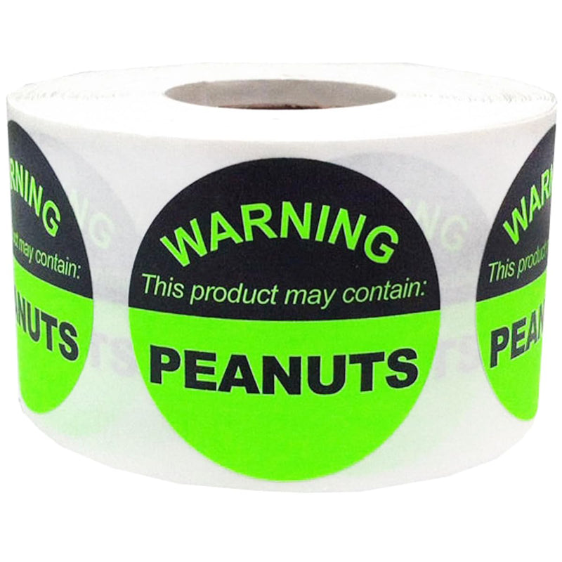 Food Allergy Warning Labels – This Product May Contain Peanuts, 1.5 Inch Round Adhesive Stickers, 500 Total Labels Per Roll for Restaurants, Catering, Food Packaging, and Retail – Made in the USA