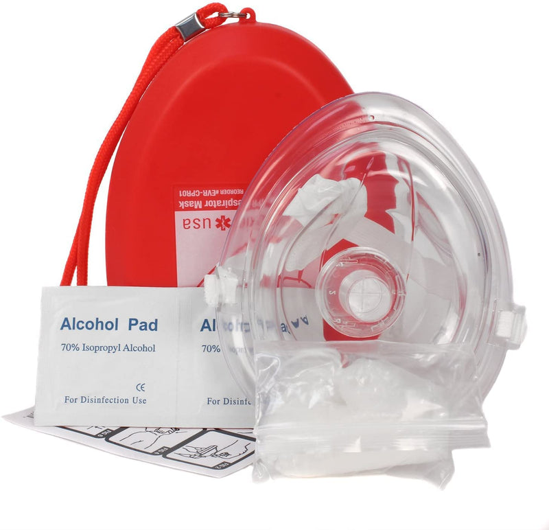 Ever Ready First Aid CPR Rescue Mask, Adult/Child Pocket Resuscitator, Hard Case with Wrist Strap, Gloves and Wipes 1