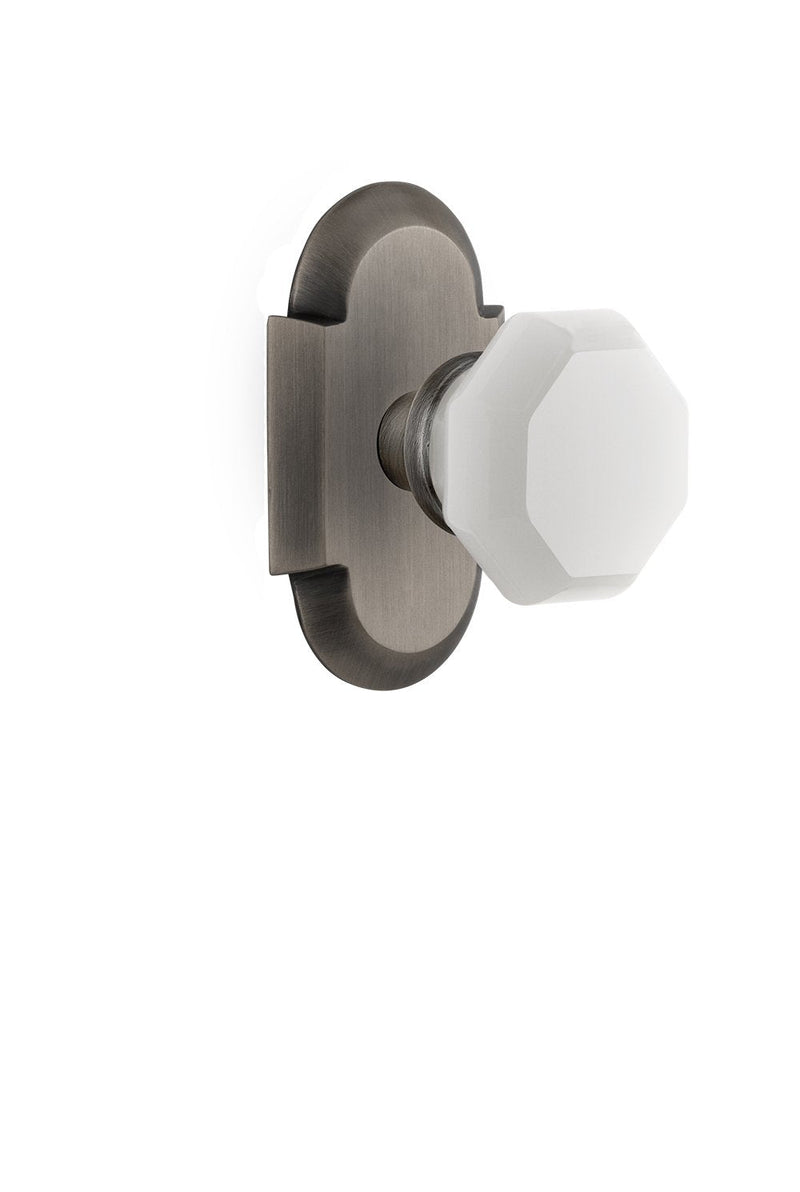 Nostalgic Warehouse 748561 Cottage Plate Waldorf White Milk Glass Knob, Single Dummy, Antique Pewter