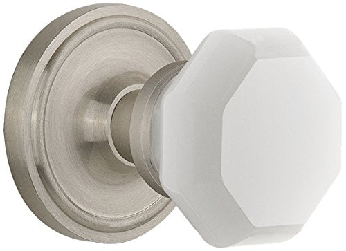 Nostalgic Warehouse 747981 Classic Rosette Waldorf White Milk Glass Knob, Passage-Backset Size: 2.375", Satin Nickel Passage - Backset Size: 2.375"