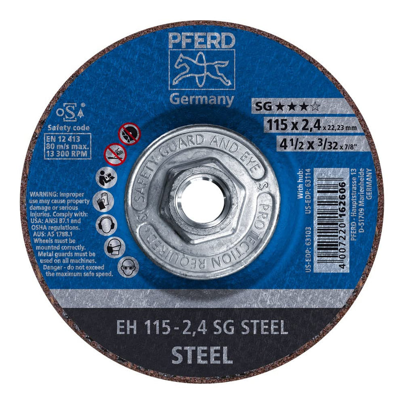 PFERD SG Steel Type 27 Cut-Off Wheel, 4-1/2" x 3/32" x 5/8"-11, Aluminum Oxide, 13,300 RPM – High-Performance Metal Cutting Disc for Steel & Stainless Steel (Pack of 10) – Part 63114