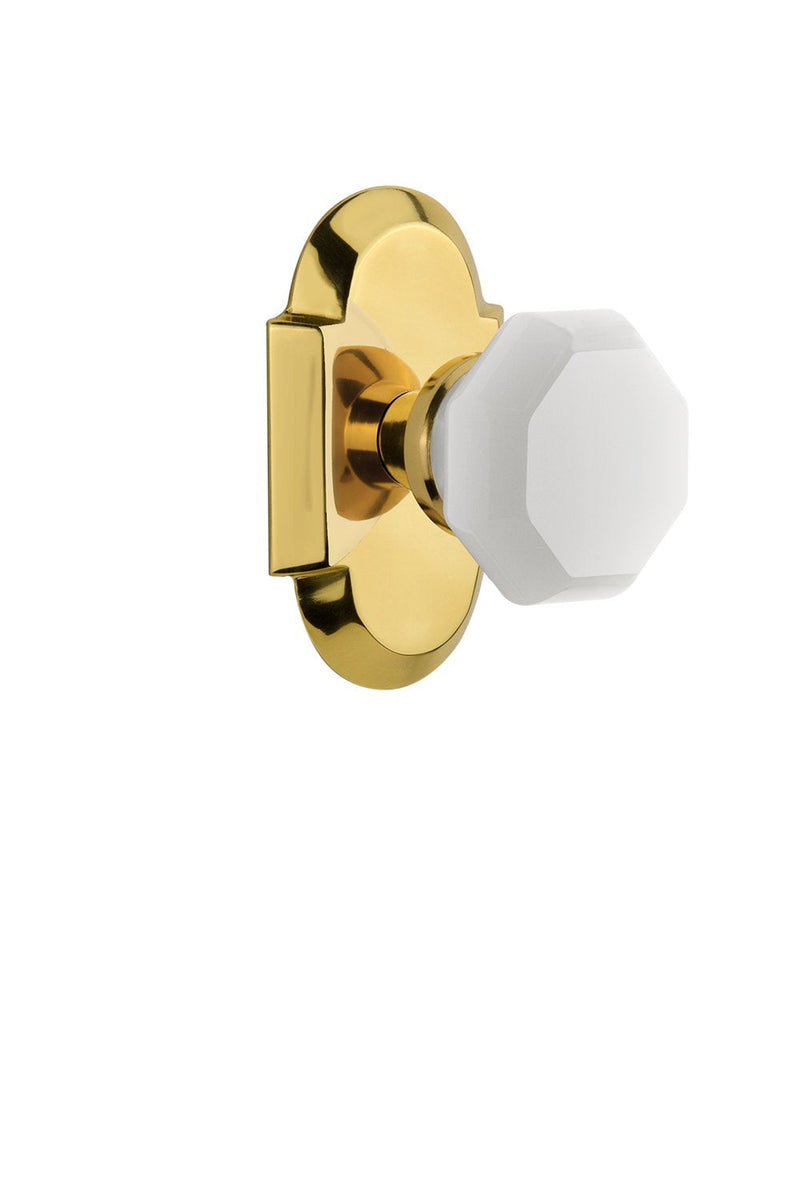 Nostalgic Warehouse 748564 Cottage Plate Waldorf White Milk Glass Knob, Single Dummy, Polished Brass